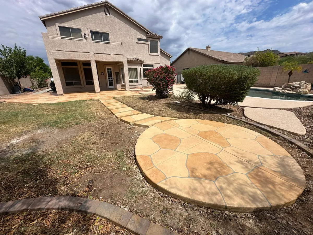 Pool deck remodeling with acrylic stamped concrete brick pattern finish