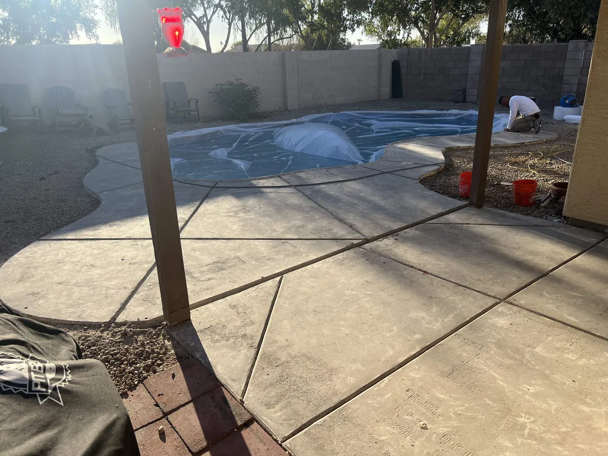Kool Deck repair DIY vs professional - worn Phoenix deck being prepared for resurfacing