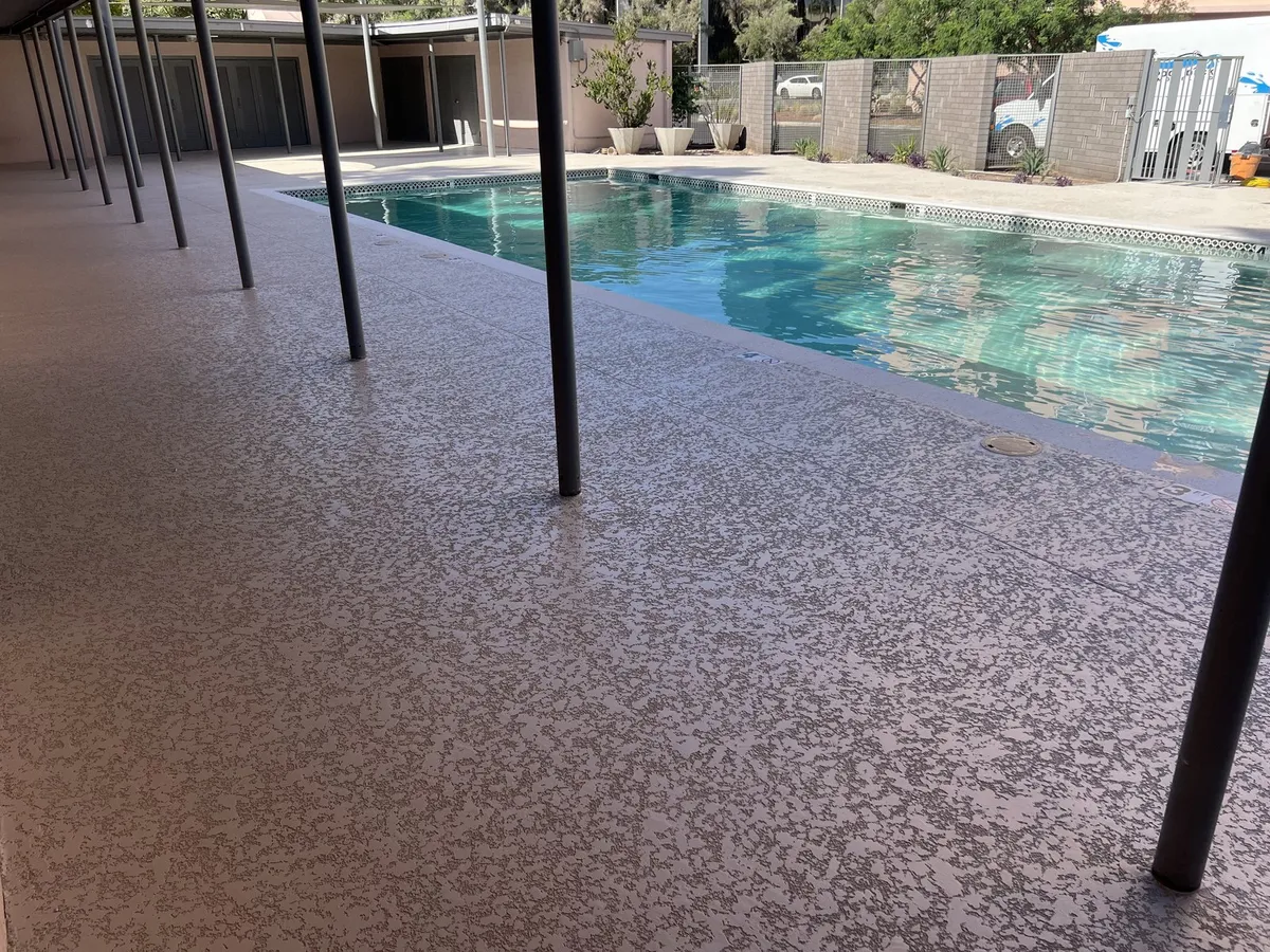 Commercial pool deck resurfacing project at Arizona apartment complex