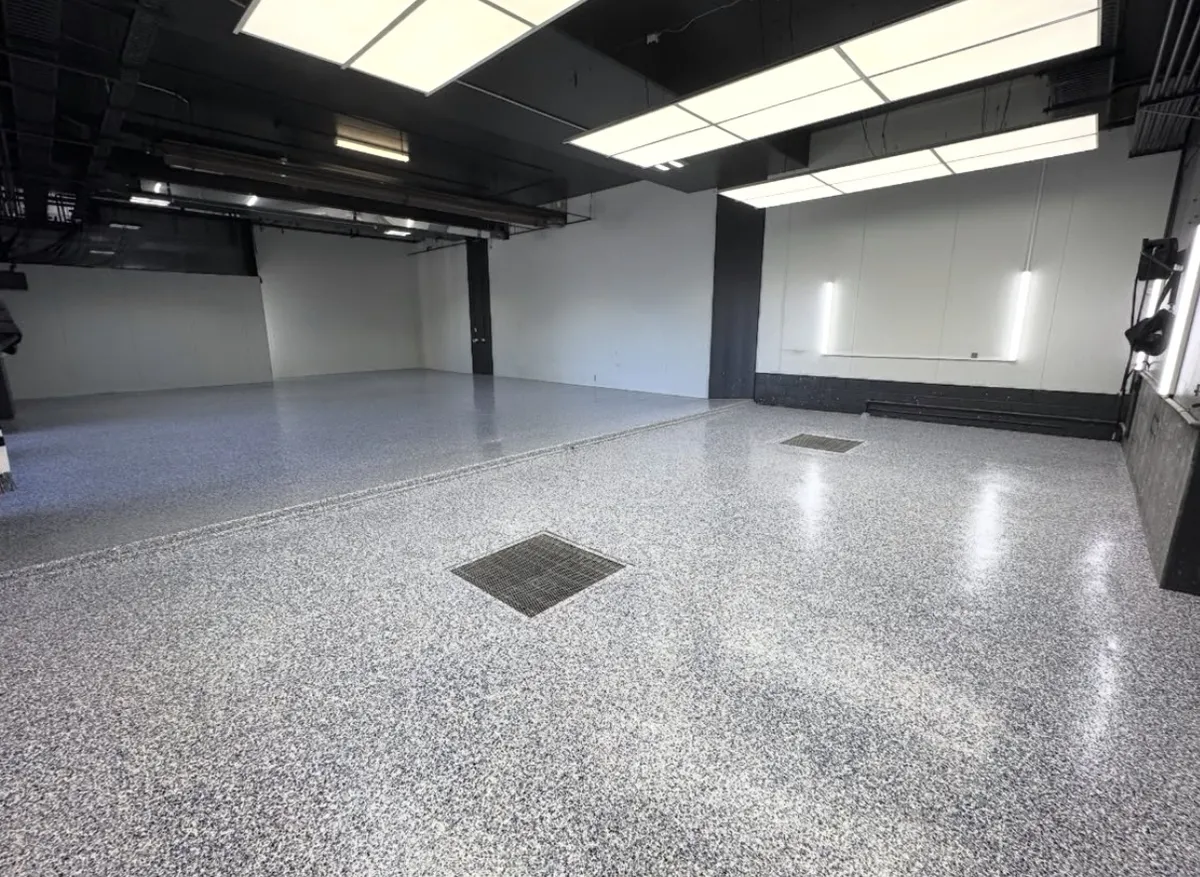 Epoxy garage floor coating with decorative flakes Phoenix Arizona
