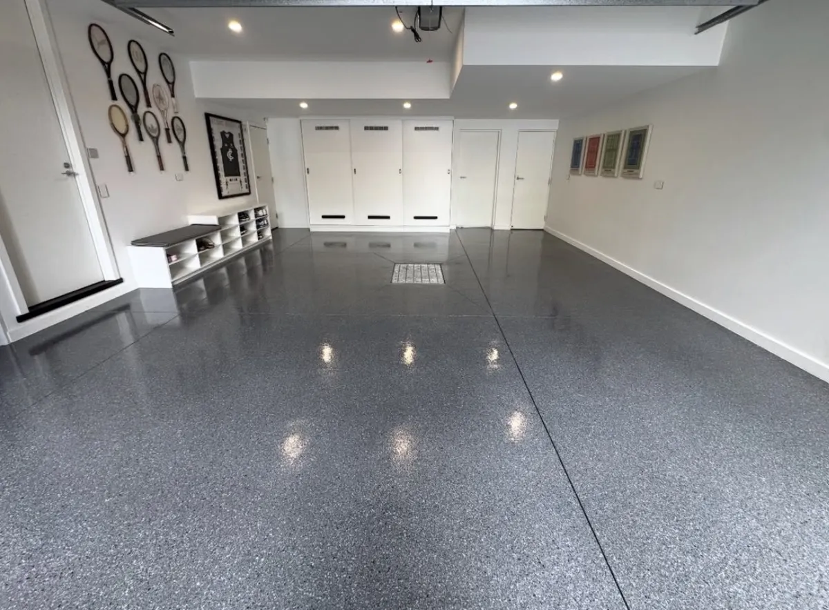 Custom color epoxy floor coating for garage and pool deck areas